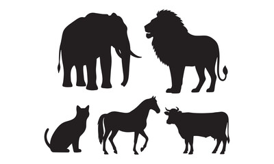Wild Animal Silhouette Collection Isolated on White