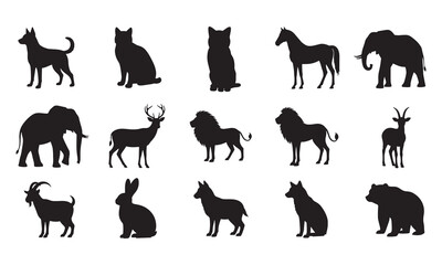 Forest Animal Silhouette Set with Wildlife Figures