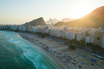Copacabana Beach in Rio de Janeiro Aerial View on Sunset