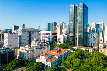 Fototapeta premium Aerial View of Rio de Janeiro City Downtown Buildings Above Square November XV