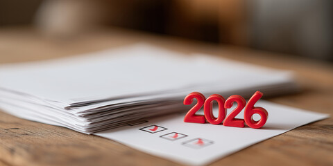 Bright numerals rest near marked boxes emphasizing upcoming objectives requiring organized attention.