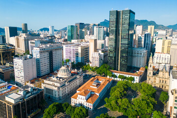 Aerial View of Rio de Janeiro City Downtown Buildings Above Square November XV