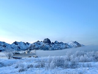 Frosty mountain landscape in norway