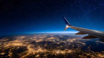 Naklejka premium Night Flight Over Urban Lights