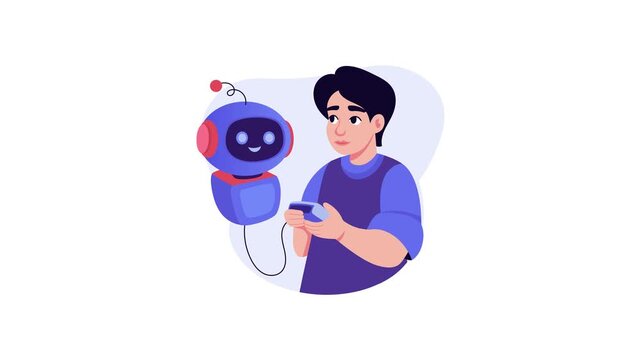 Person programming a small service robot  Animation MP4 File