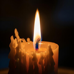 Macro Detail of Paschal Candle Flame and Melting Wax