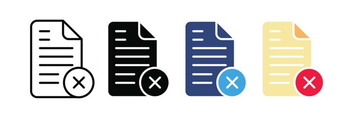 Document rejection or removal icon set  for digital use isolated on white background, Vector illustration