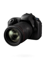Professional camera with zoom lens, ideal for photography enthusiasts and professionals, white isolate background.