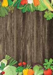 Vegetable frame on wooden background with copy space illustration