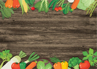 Vegetable frame on wooden background with copy space illustration