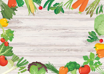 Vegetable frame on wooden background with copy space illustration