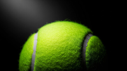 Vibrant Green Tennis Ball Under Dramatic Spotlight on Black Background