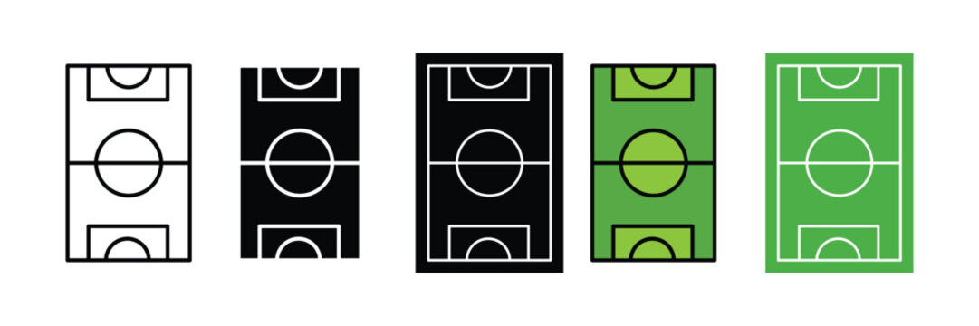 Various flat design football field icons showing different styles and color themes isolated on white background, Vector