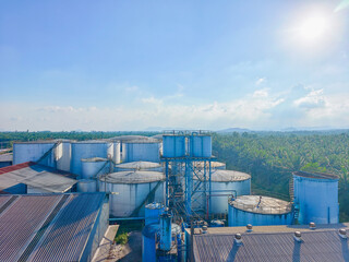 Silo crude oil palm exports station area factory industry.environment development pollution. Storage palm oil tank. Business global industrial from Asia 