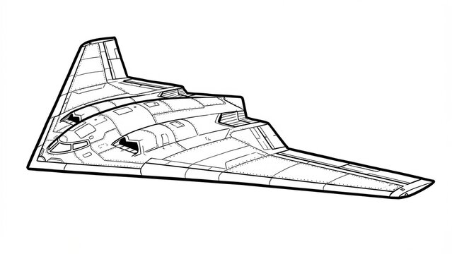 Illustrative Sketch of a Stealth Bomber Aircraft on a White Background Representing Advanced Aviation Technology and Aerial Warfare