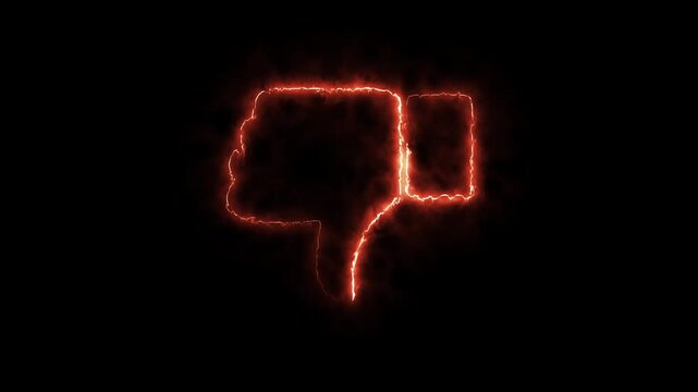 Dislike Fire dislike animation on black background. Hand thumb down icon motion. Hand thump 4k video footage.
