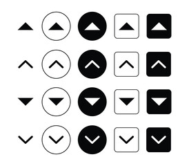 Collection of upward and downward pointing arrow icons isolated on white background, Vector illustration. Up and down navigation button set