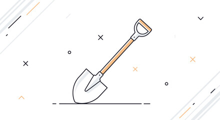 Classic metal gardening shovel with a wooden handle for digging and planting tasks in a garden or backyard setting.