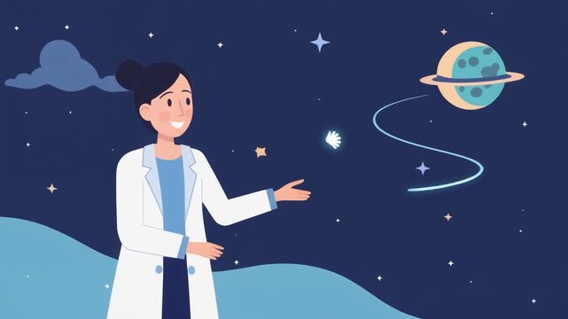 Modern vector illustration of a scientist sending a signal (stylized wave-line)