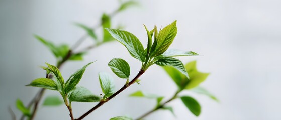 Close-Up of Fresh Green Leaves Budding on a Small Branch