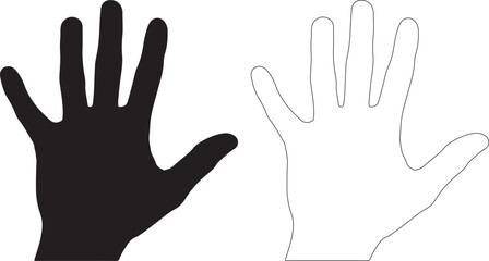 Obraz premium Minimalist black hand silhouette and white outline vector graphic isolated PNG with Transparent Background