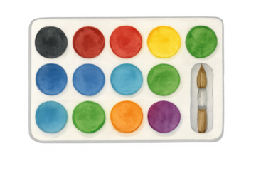 Watercolor paint set with brush and colorful palette