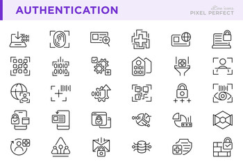Authentication line icon set. Profile, password, login, username, avatar, connect, swap, machine learning, digital, AI line icon set. Pixel-perfect icons