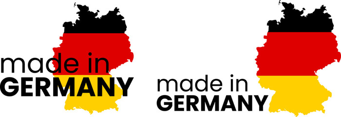 Set of Made in Germany labels featuring German shape in national colors with bold text