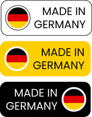 Set of Made in Germany labels featuring national colors in rectangular shapes with rounded corners