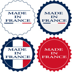 Set of round logo icons representing Made in France in national colors for various uses