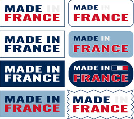Collection of rectangular Made in France logo icons in different designs and styles