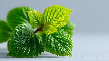 Close-Up of Fresh Green Leaves Budding on a Small Branch
