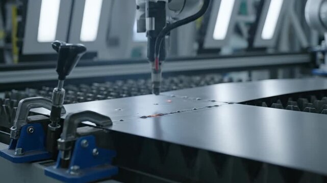Metal cutting process close up