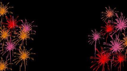Colorful Fireworks Frame on Black Background with Copy Space