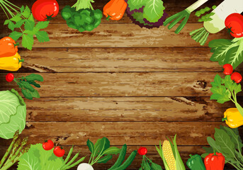 Vegetable frame on wooden background with copy space illustration