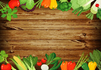 Vegetable frame on wooden background with copy space illustration