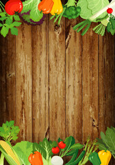 Vegetable frame on wooden background with copy space illustration