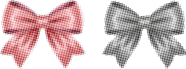 Halftone Ribbon Bow in Vintage Dot Style Decorative Gift Wrap Design Element Isolated on White Background