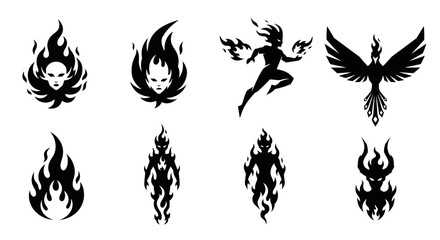Fiery Elemental and Mythical Creature Logos Set © MUHRODIN