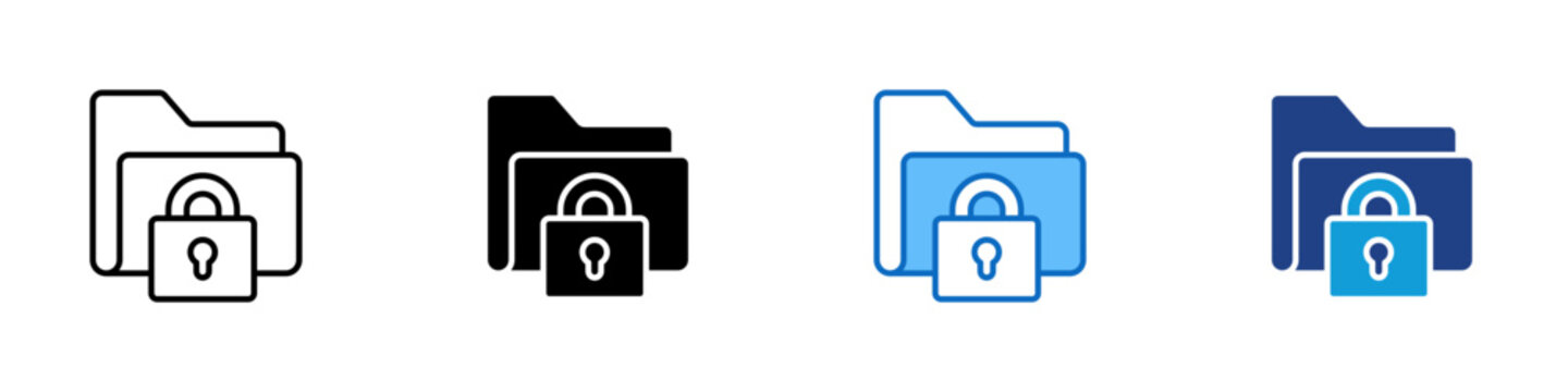 Secure Folder Multiple Style Icon Design Vector - Protected digital folder used for storing confidential files and sensitive information