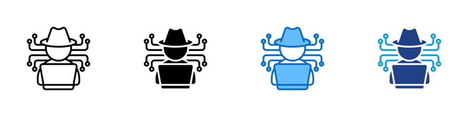 Cyber Criminal Multiple Style Icon Design Vector - Representation of cybercrime activity involving hacking, digital intrusion, and illegal system access