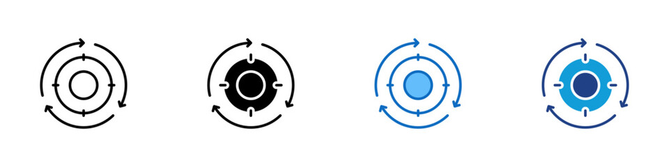 Cycle Process Multiple Style Icon Design Vector - Circular arrows indicating continuous process, iteration, and operational cycles