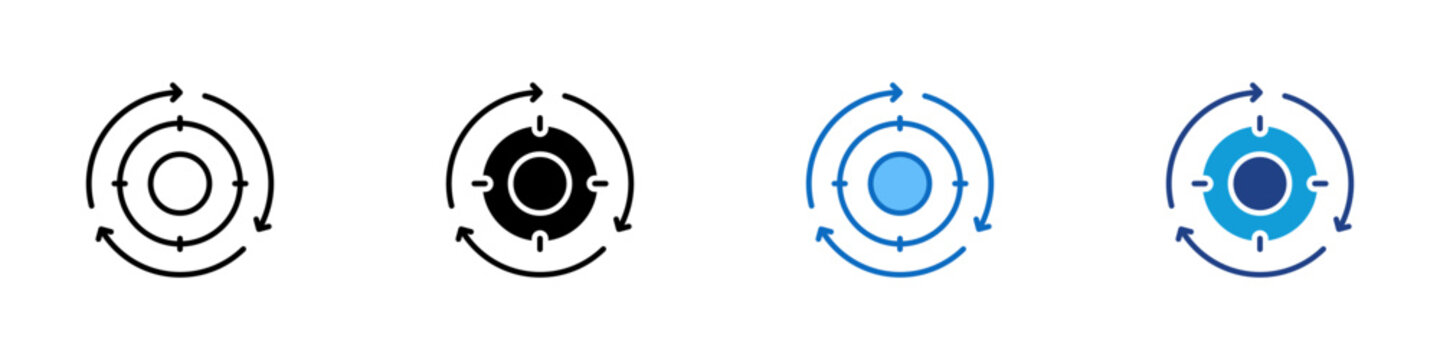 Cycle Process Multiple Style Icon Design Vector - Circular arrows indicating continuous process, iteration, and operational cycles