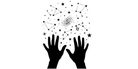 Dreamer Hands Galaxy Stars Magic Vector Silhouette © T-Shop