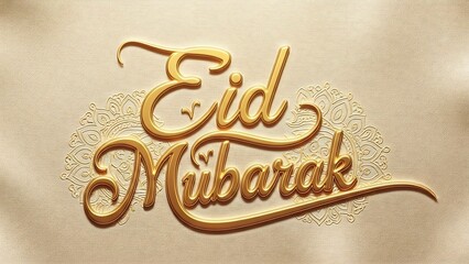 Eid Mubarak Celebration Greeting Card with Golden Calligraphy on Beige Background