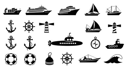 Discover a vibrant collection of maritime icons perfect for your next nautical design project, capturing sea adventures and ocean exploration. © MUHRODIN