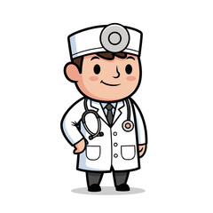 Cartoon Doctor with Stethoscope and Headlamp.