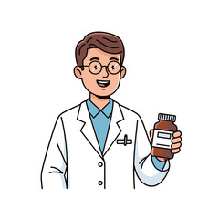 Smiling Male Doctor Holding Medicine Bottle.