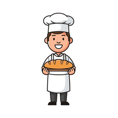 Cartoon Baker Holding Freshly Baked Bread.