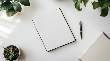 Flat Lay of Blank Open Book with Flowers